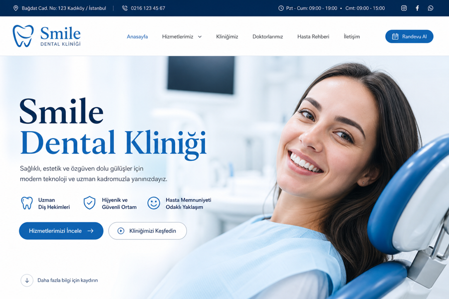 Diş kliniği demo sitesi önizleme